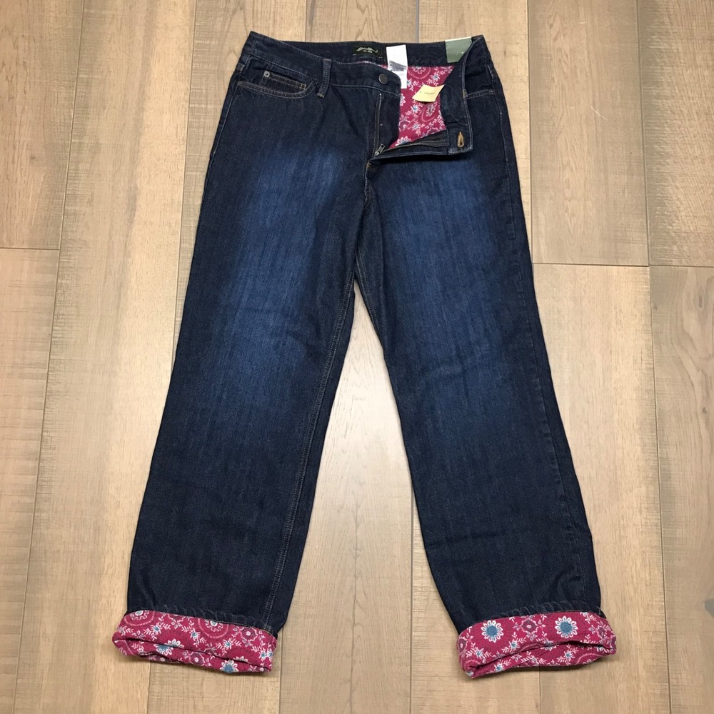 Eddie Bauer Jeans Womens Size 12 Blue Flannel Lined Winter Warm Cozy Cotton NEW